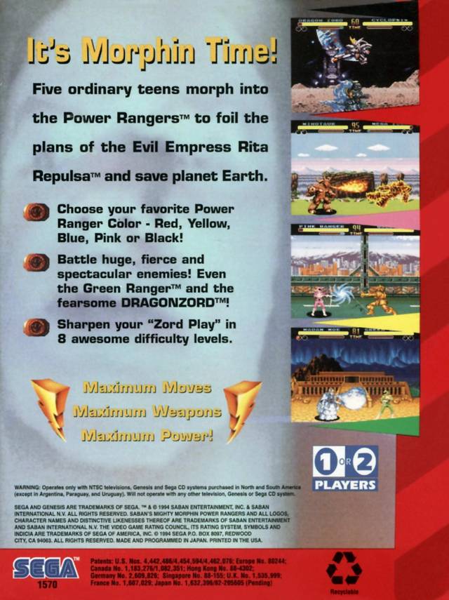 Mighty Morphin Power Rangers (Europe) on sega rom